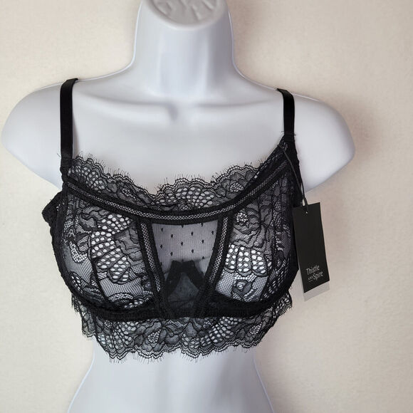 Thistle and Spire Womens Amore Lace Bra Underwire Sheer Size XS+ Black Corset - Picture 2 of 10